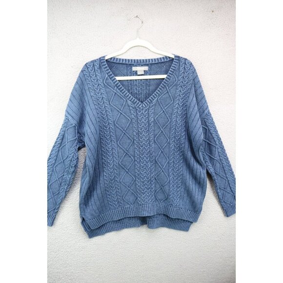 Natural Relections Blue Distressed Cable Knit Sweater-Size XL - Picture 1 of 9